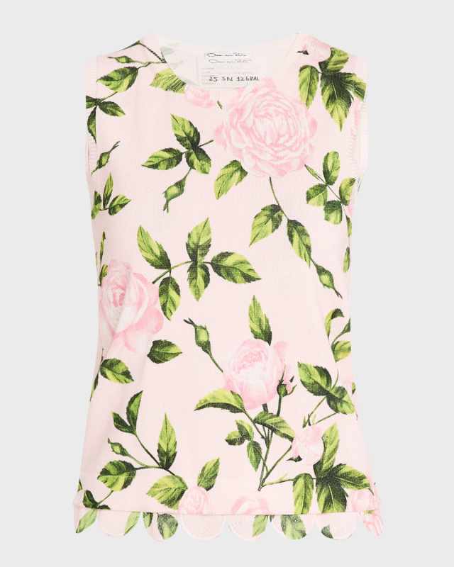 English Roses-Print Knit Tank With Scalloped Trim